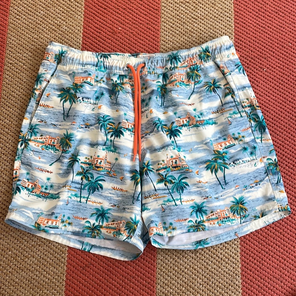 J Crew swim trunks. Size L. 5in inseam. Length 15 inches.